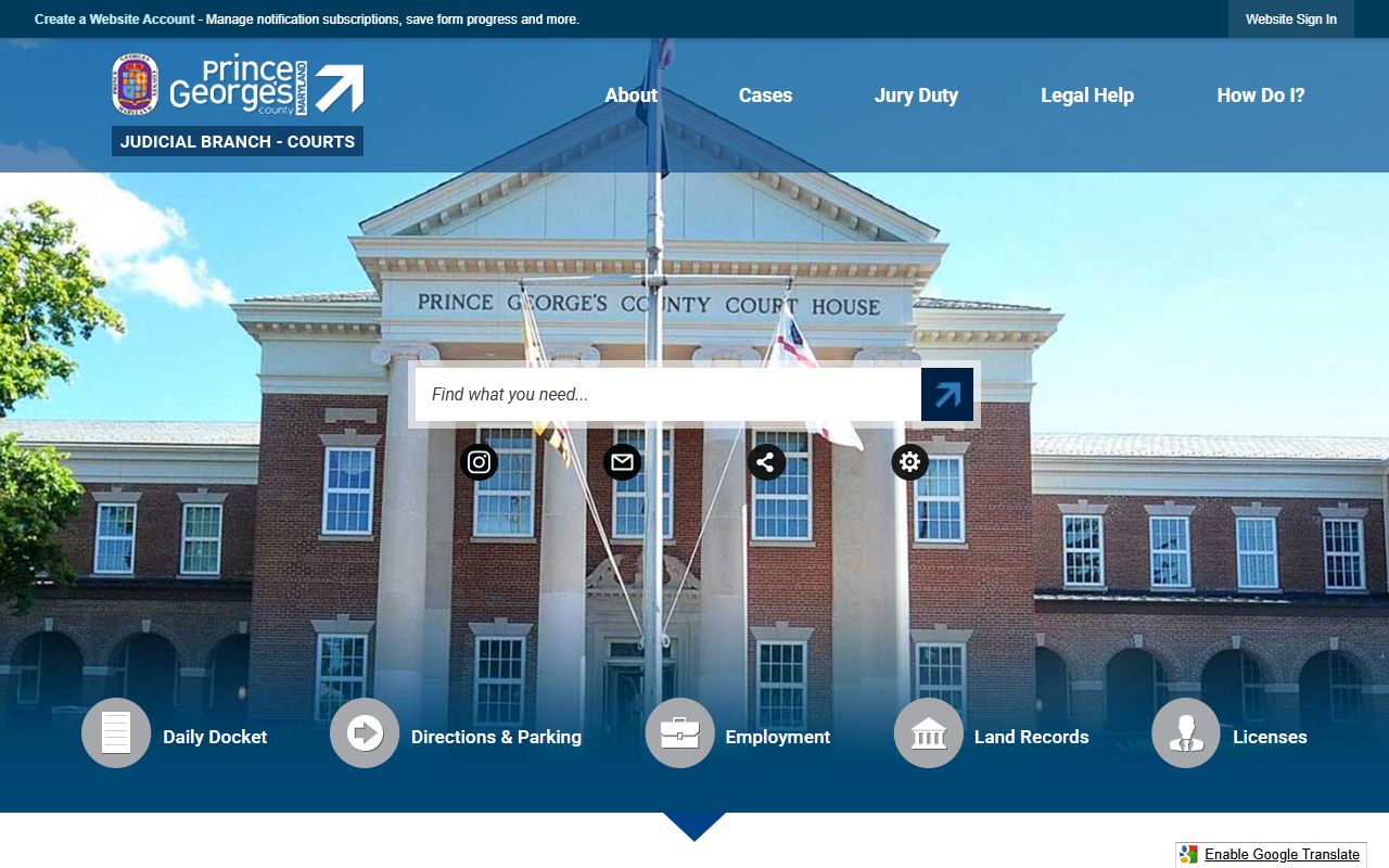 Prince George's County courts website for Bowie court docket records