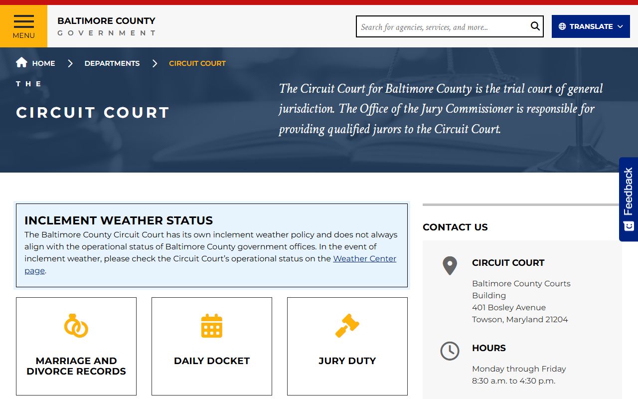 Baltimore County Circuit Court for Dundalk court docket records