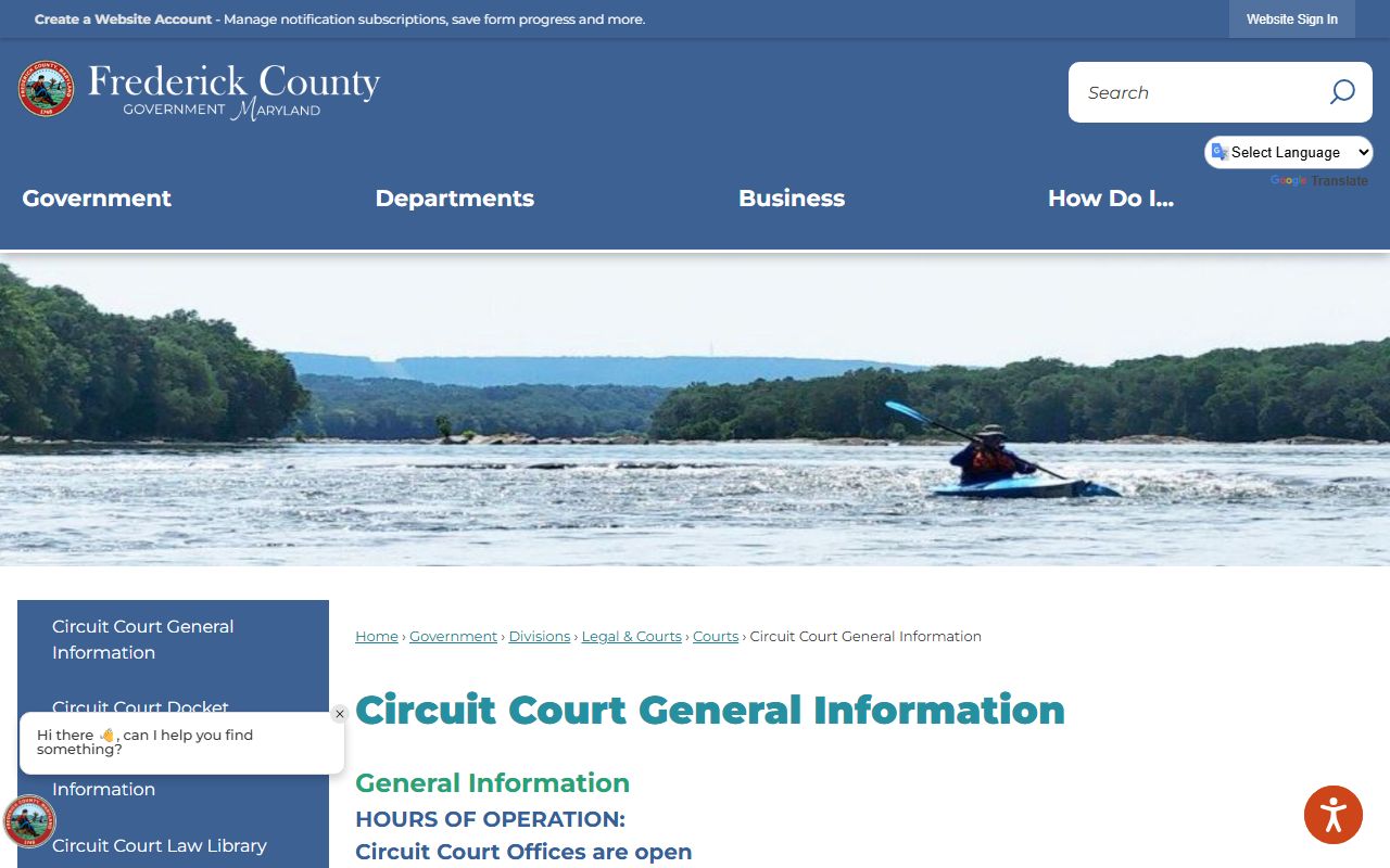 Frederick County Circuit Court general information page for Frederick city court docket records