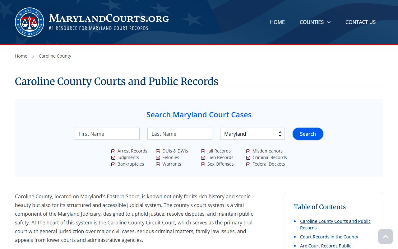 Caroline County court records resource page for court docket searches