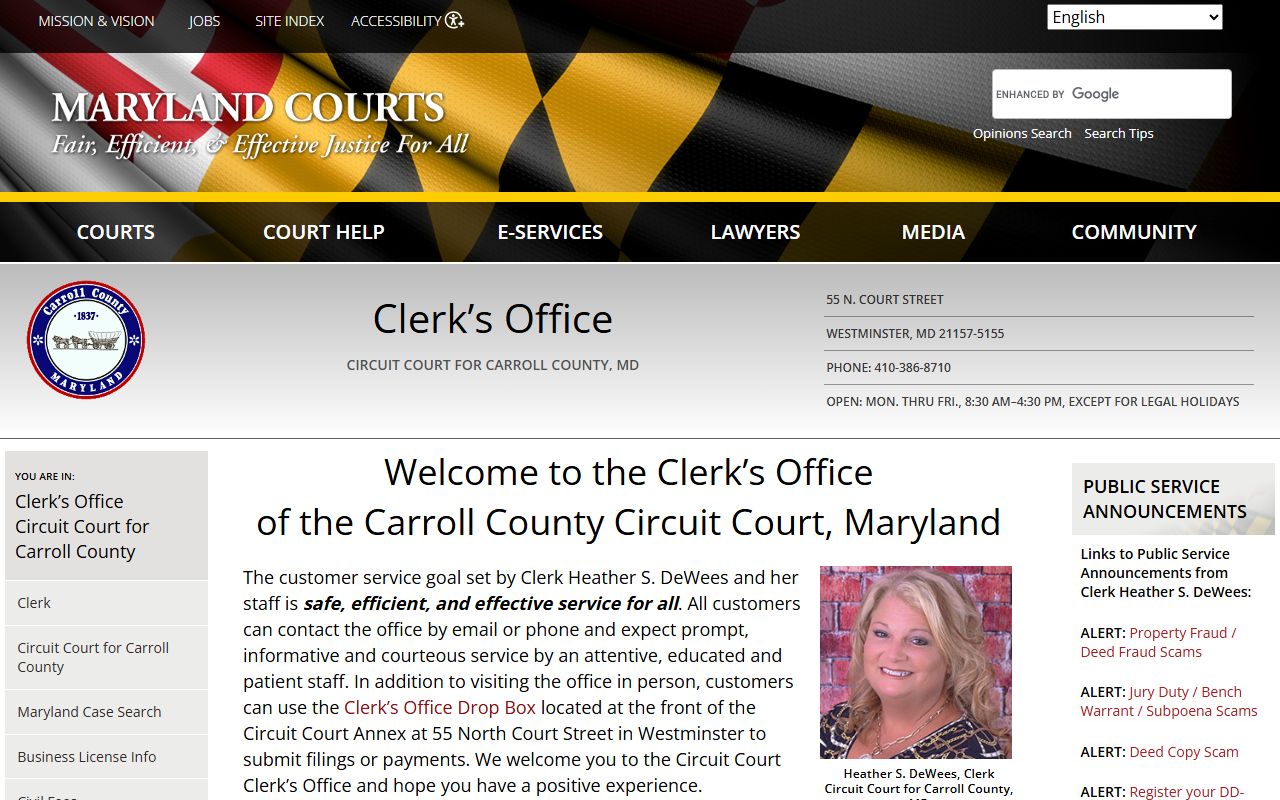 Carroll County Circuit Court Clerk page for docket records and court services
