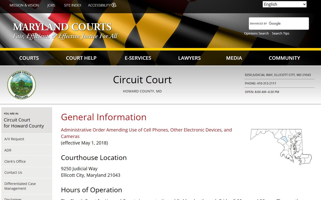 Howard County Circuit Court general information page for docket records