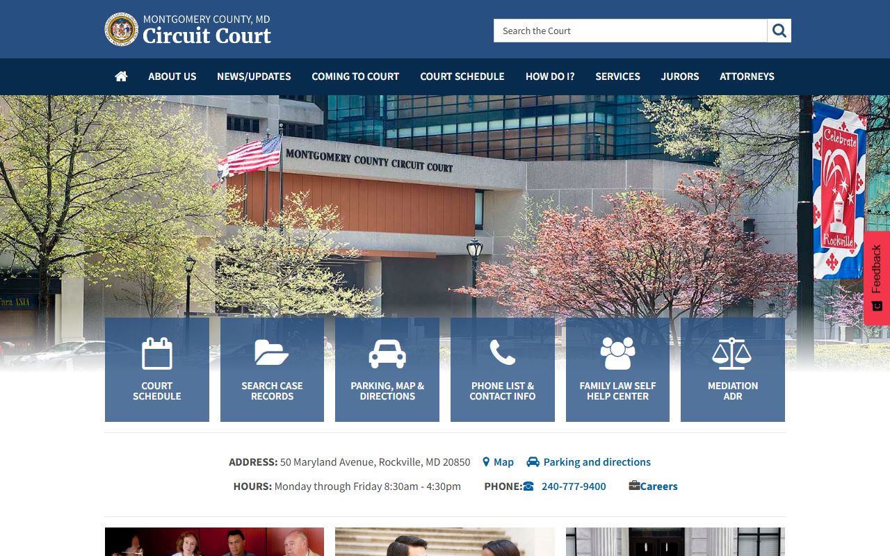 Montgomery County Circuit Court website for docket records in Rockville