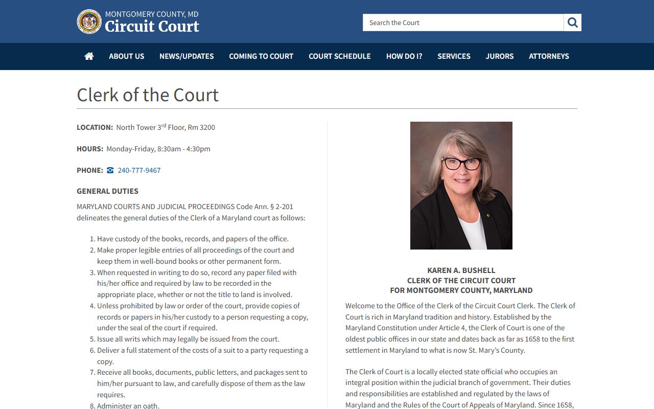Montgomery County Circuit Court Clerk page for accessing docket records