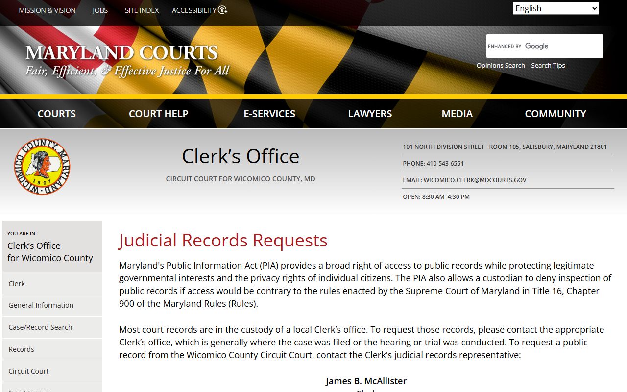 Wicomico County records requests page showing submission instructions and payment options